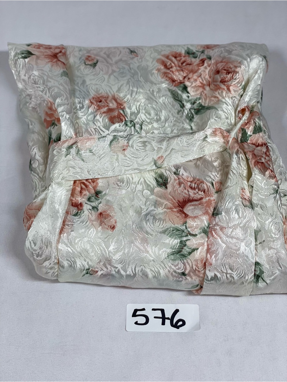 Vintage 80s Val Mode Floral Satin Robe Jacquard Cottagecore Pastel Pink Sz L - Picture 10 of 11